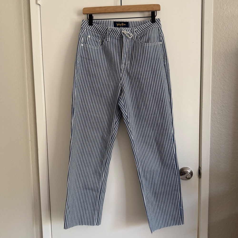 Indigo Rein Striped Cotton Blend Pants Stretch Size 28 Beach Coastal Chic Classy